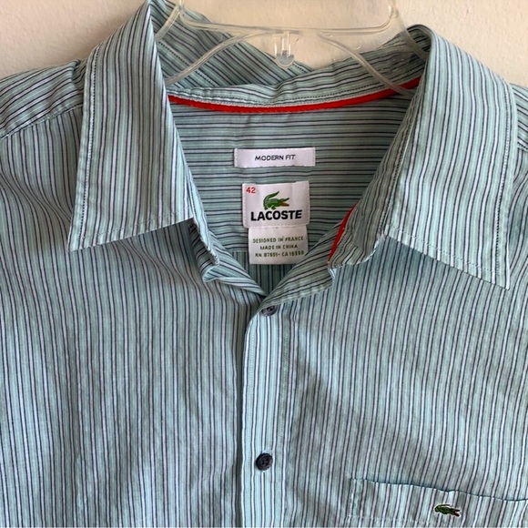 Lacoste Green Pin Striped Button Down Shirt
. - Picture 2 of 9